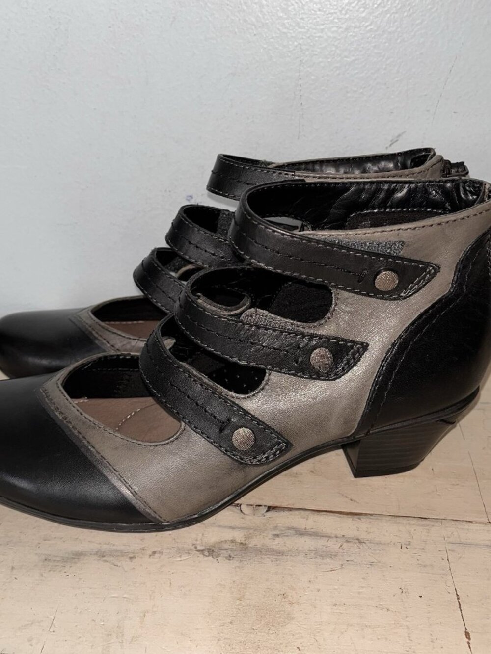 Earth Serrano Black Gray Goth Steampunk Victorian Leather Ankle Boots Booties - Picture 4 of 4